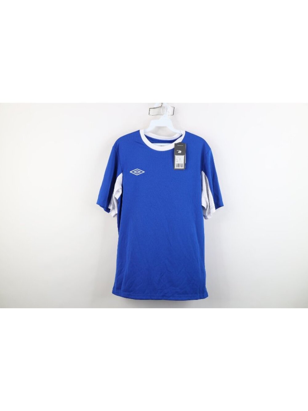 Deadstock Vintage Umbro Mens Small Color Block Futbol Soccer Jersey Blue White